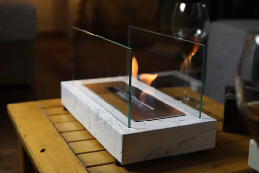 Lüx Mermer Desenli Masaüstü Şömine Beyaz