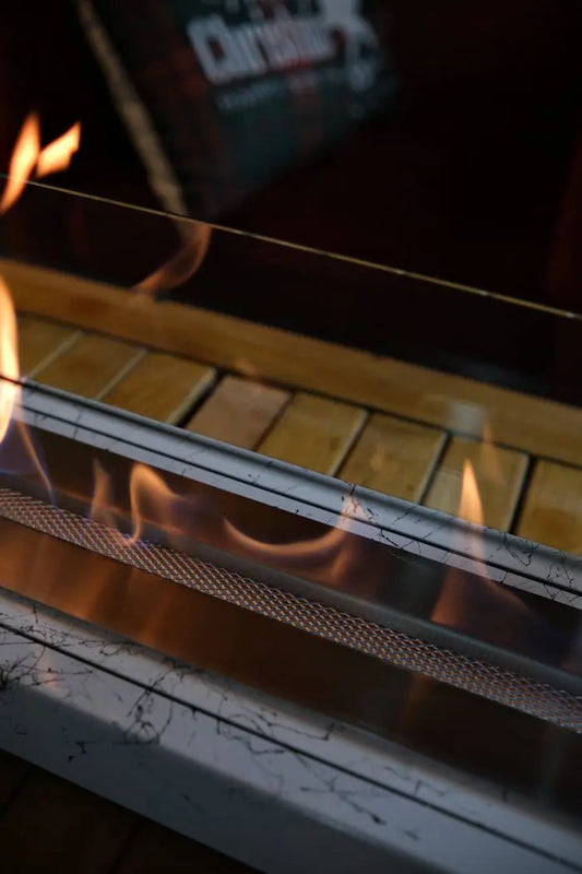 Lüx Mermer Desenli Büyük Masaüstü Şömine Beyaz