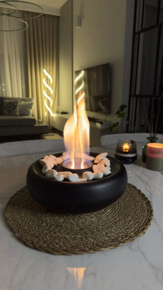 Masaüstü Beton Ateş Çukuru Şömine Siyah Düz