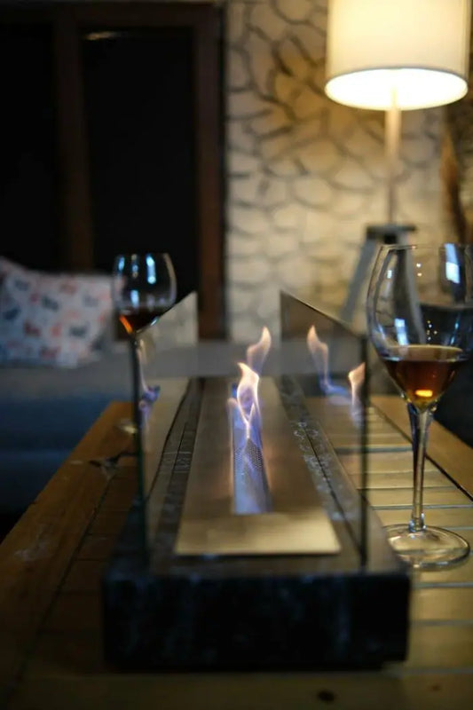 Lüx Mermer Desenli Büyük Masaüstü Şömine Siyah