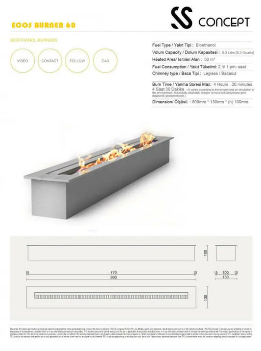 ECOS BİG Bioethanol Burner Şömine 80 Cm
