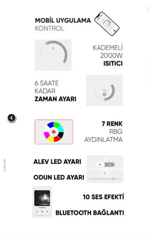 Elektrikli Şömine RGB renkli 130 cm ( Isıtmalı )