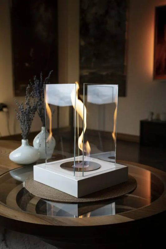 Masa Üstü Kare Şömine Beyaz