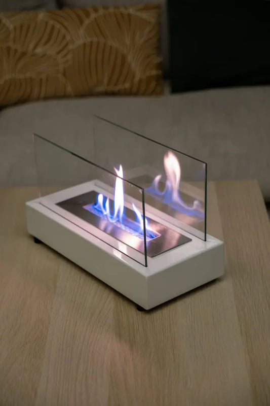 Lüx Dikdörtgen Masaüstü Şömine Beyaz