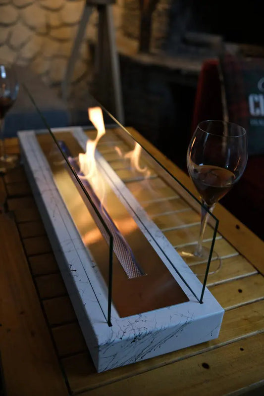 Lüx Mermer Desenli Büyük Masaüstü Şömine Beyaz