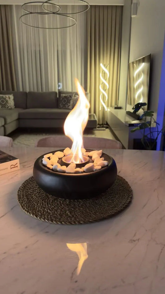 Masaüstü Beton Ateş Çukuru Şömine Siyah Düz