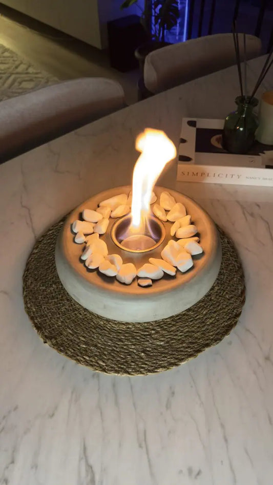 Masaüstü Beton Ateş Çukuru Şömine Gri Düz