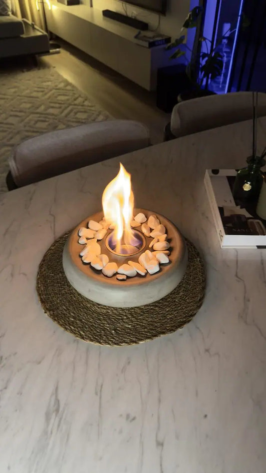 Masaüstü Beton Ateş Çukuru Şömine Gri Düz