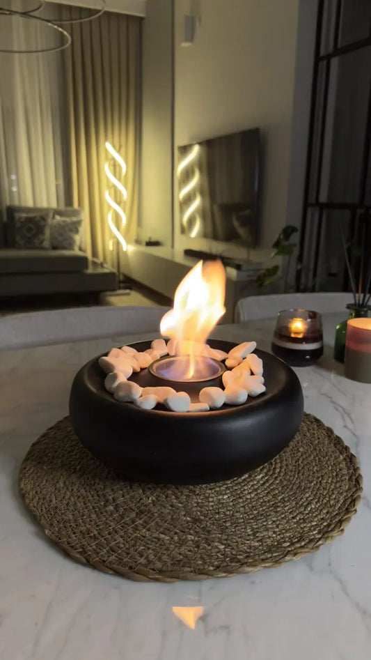 Masaüstü Beton Ateş Çukuru Şömine Siyah Düz