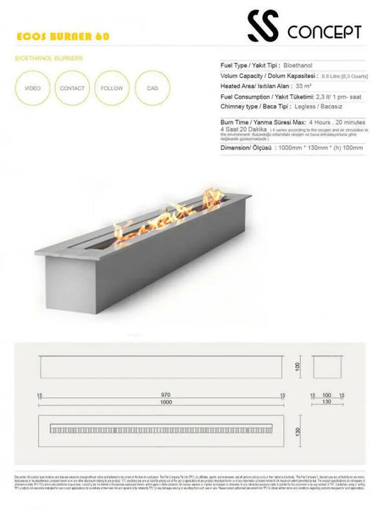 ECOS BİG Bioethanol Burner Şömine 100 Cm