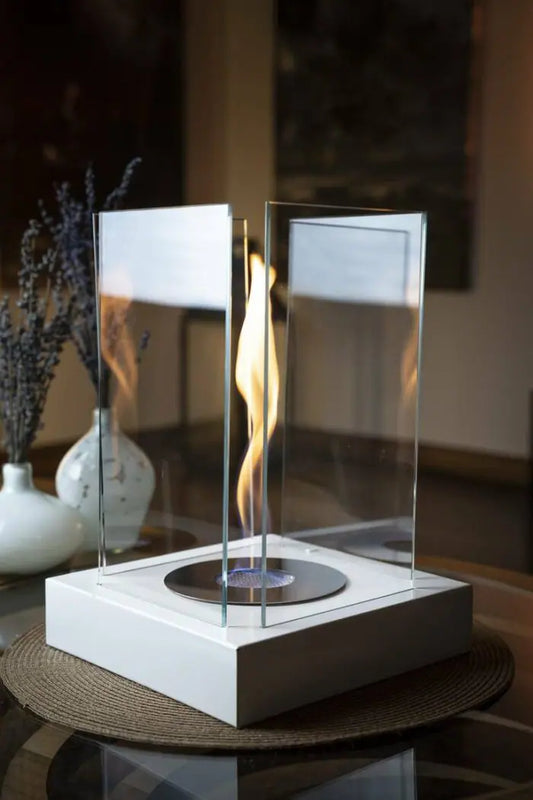 Masa Üstü Kare Şömine Beyaz