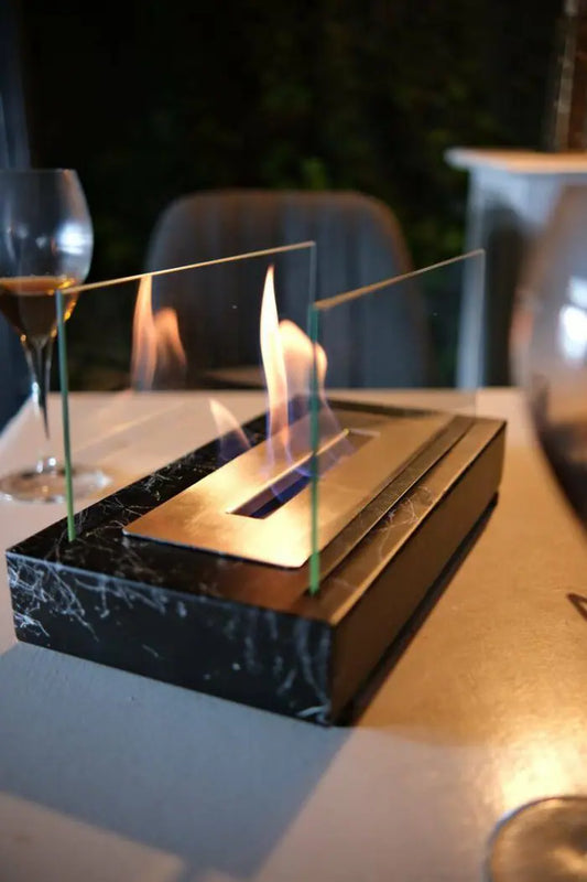 Lüx Mermer Desenli Masaüstü Şömine Siyah