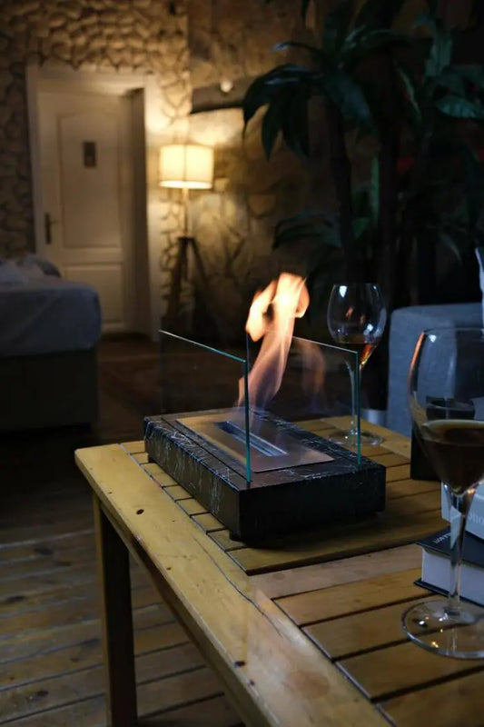 Lüx Mermer Desenli Masaüstü Şömine Siyah