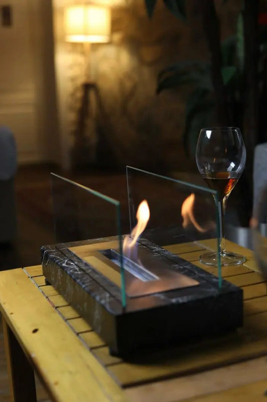 Lüx Mermer Desenli Masaüstü Şömine Siyah